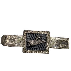SILVER VINTAGE TIE BAR /CLIP WITH BRONCO, “HAND MADE AND 0925” STAMPED ON BACK